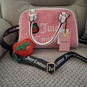 Juicy Couture Pink and White Zip-Top Crossbody Bag with Gold Hardware